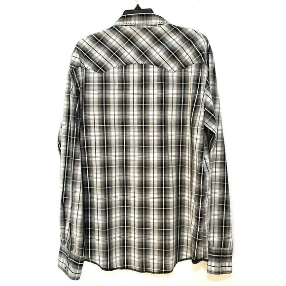 Wrangler Pearl Snap Plaid Shirt XL Gray Cowboy Western Country Classic - Picture 4 of 5